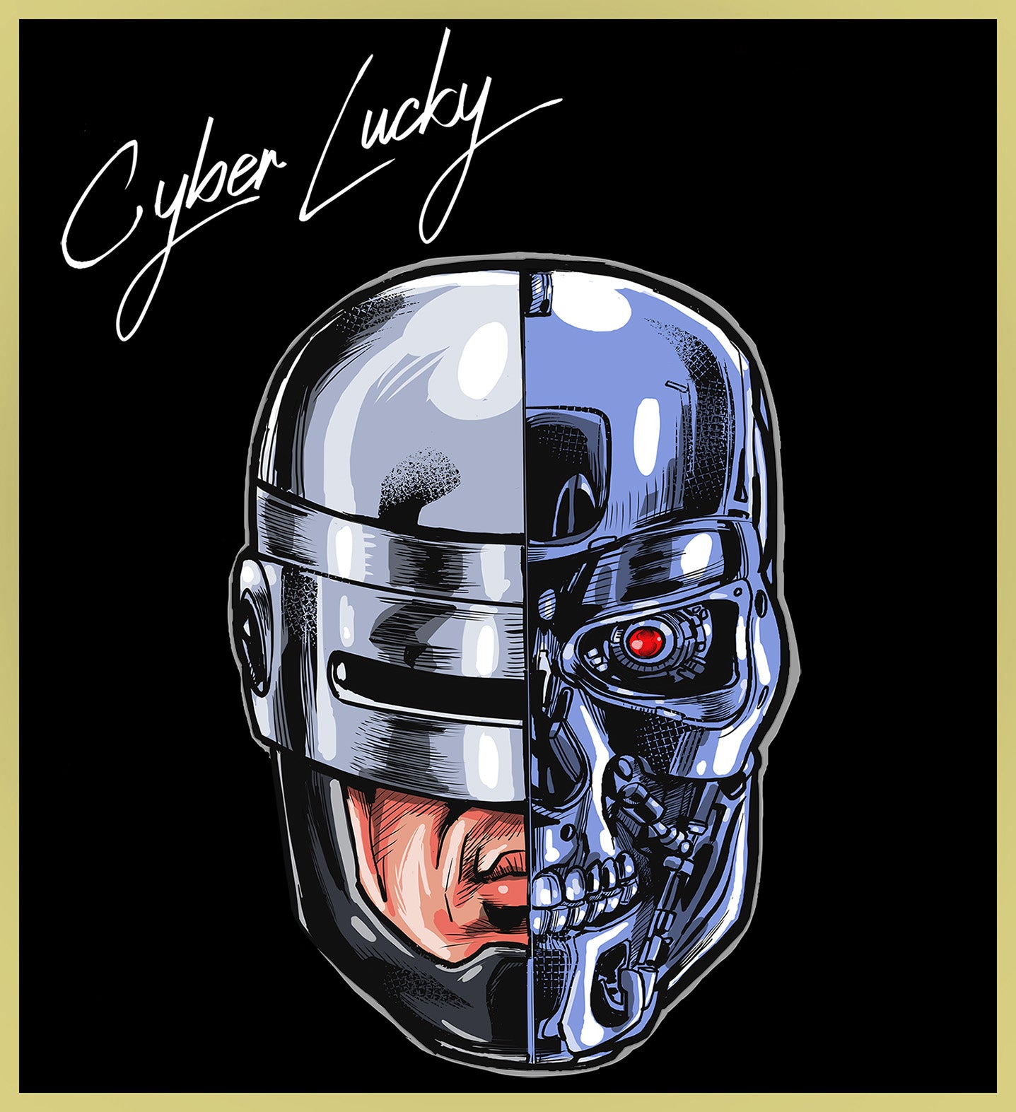 ROBOCOP VS. TERMINATOR - CYBER LUCKY - NEW POP TURBO TEE!