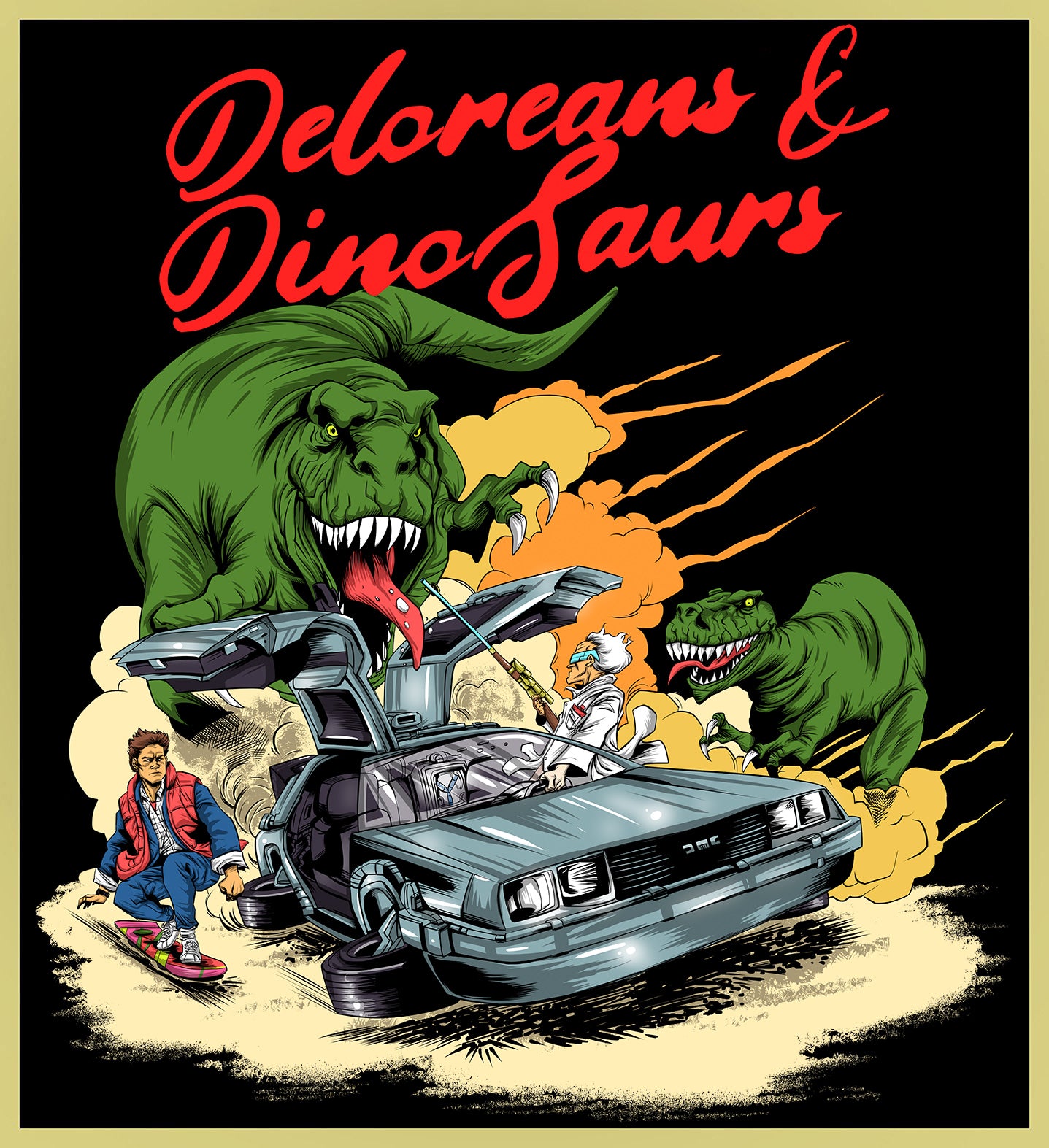 BACK TO THE FUTURE - DELOREANS & DINOSAURS - NEW POP TURBO TEE!