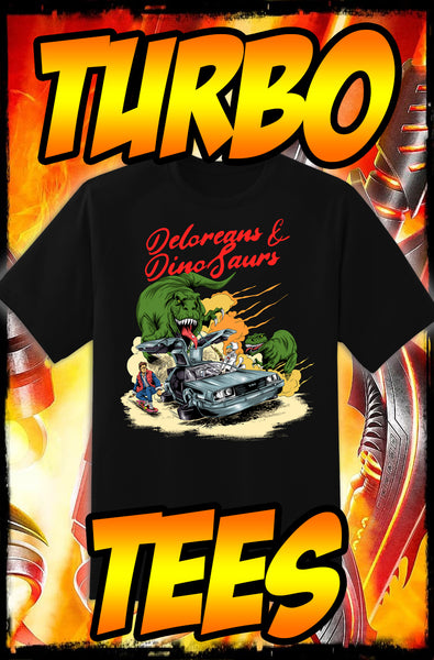 BACK TO THE FUTURE - DELOREANS & DINOSAURS - NEW POP TURBO TEE!