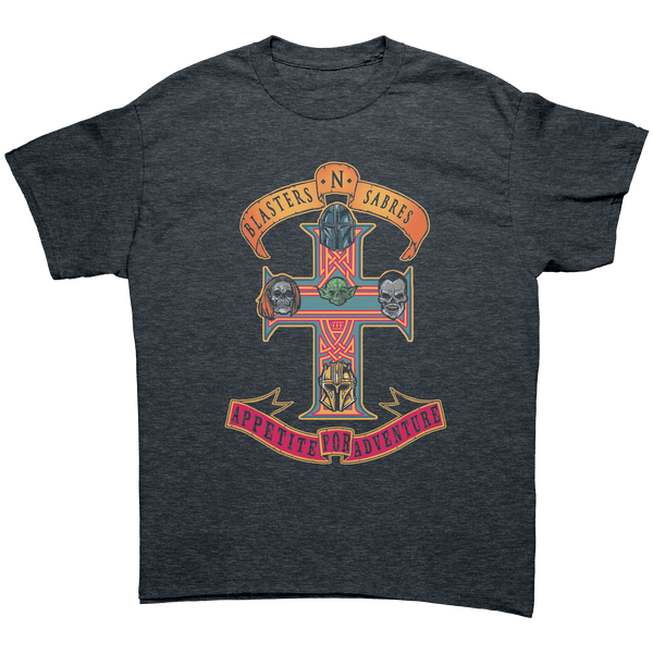 MANDALORIAN - BLASTERS N' SABRES - HEAVY METAL TURBO TEE!